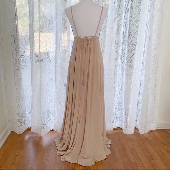 REFORMATION CALLALILY beige cream champagne backless v-neck wrap maxi dress - Picture 3 of 16
